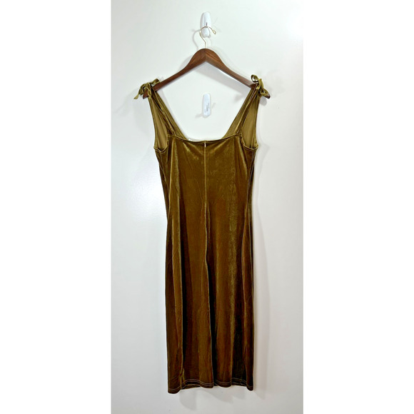 Women's Velvet Y2K Babydoll Midi Dress Size M Green Forest Fairycore Goblin NWTS - Picture 2 of 8